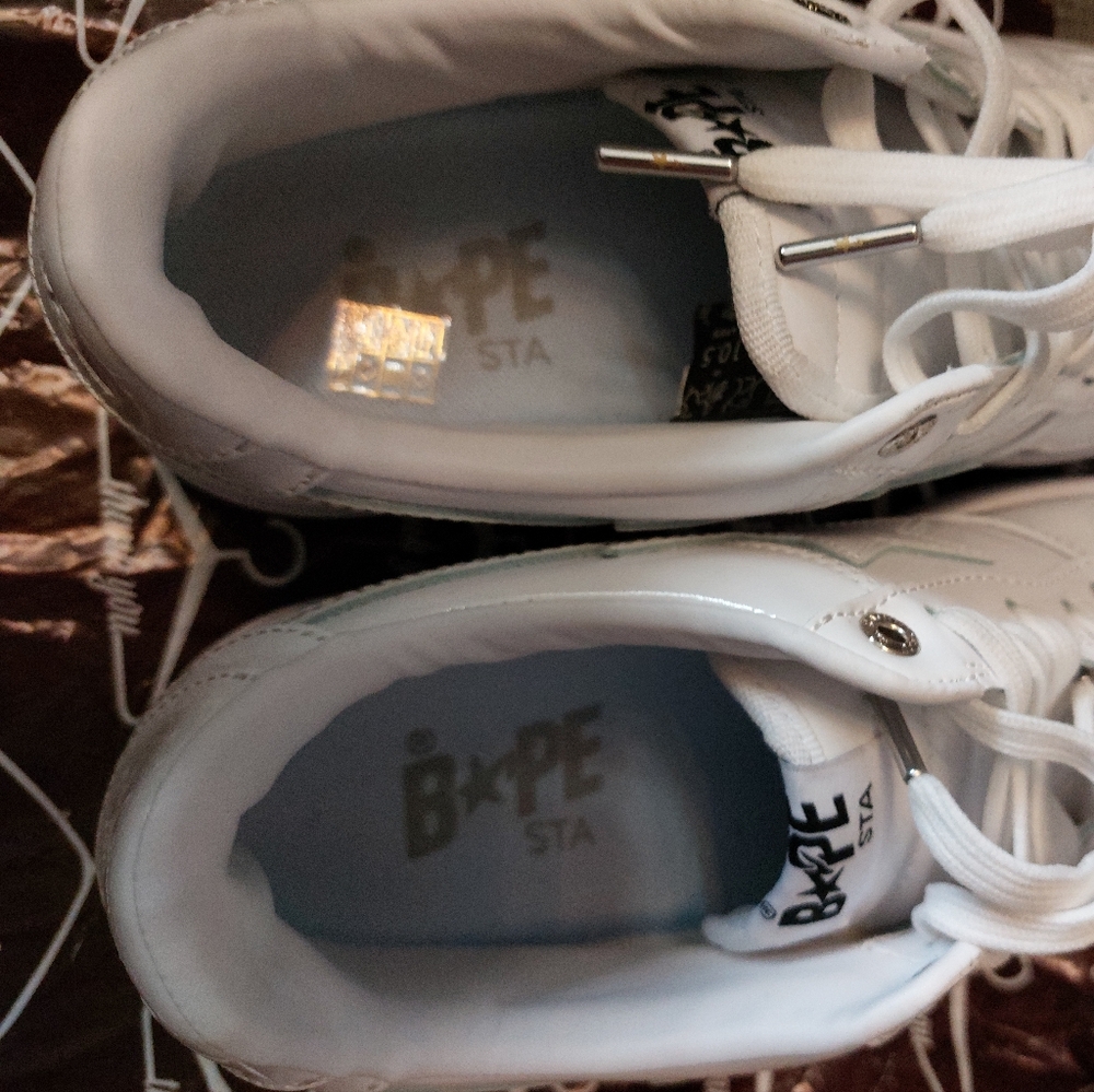 *New* Bathing Ape Bape Sta Men's Glossy White Sneakers Classic SIZE 10.5 - Picture 6 of 14